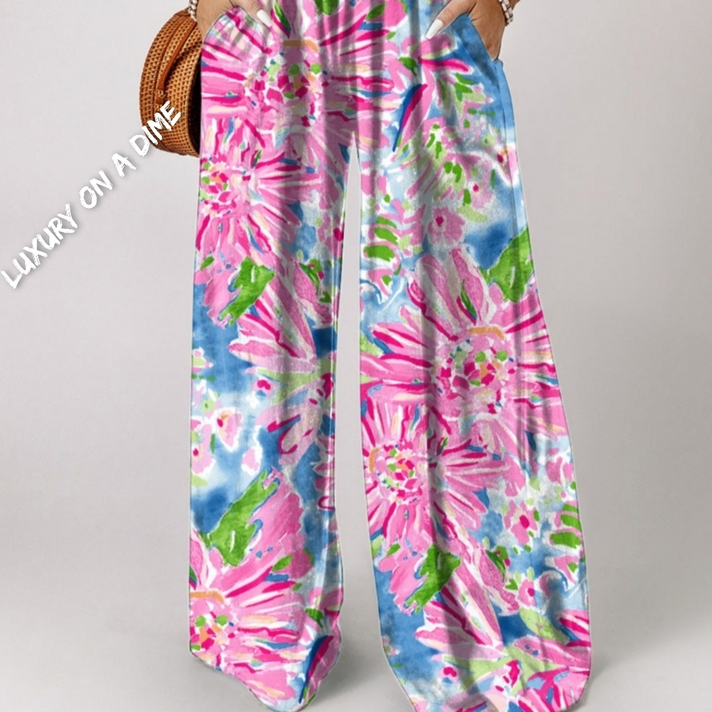 Palm Beach Floral Smock Sleeveless Wide Leg One Piece Pocket Pant Jumpsuit Pink - Picture 4 of 12